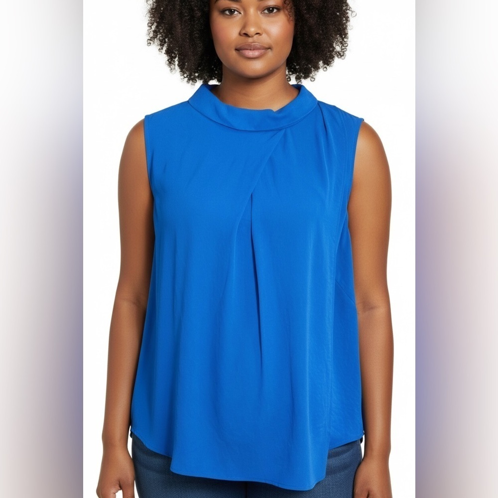 Vince Camuto Cobalt Blue Sleeveless Mock Neck Blouse Plus Size 3X